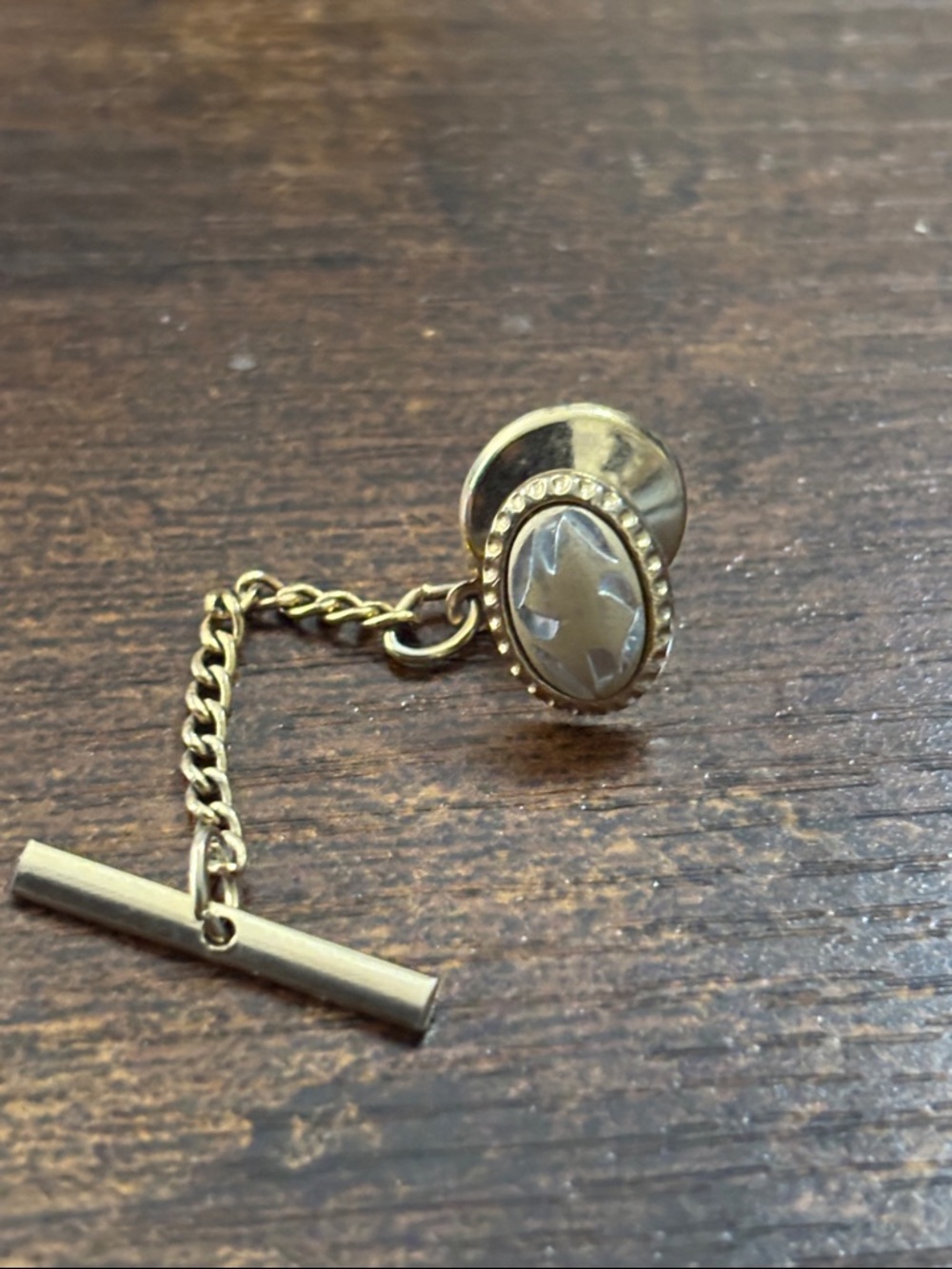 Oval Vintage T-Bar Chain Tie Tack